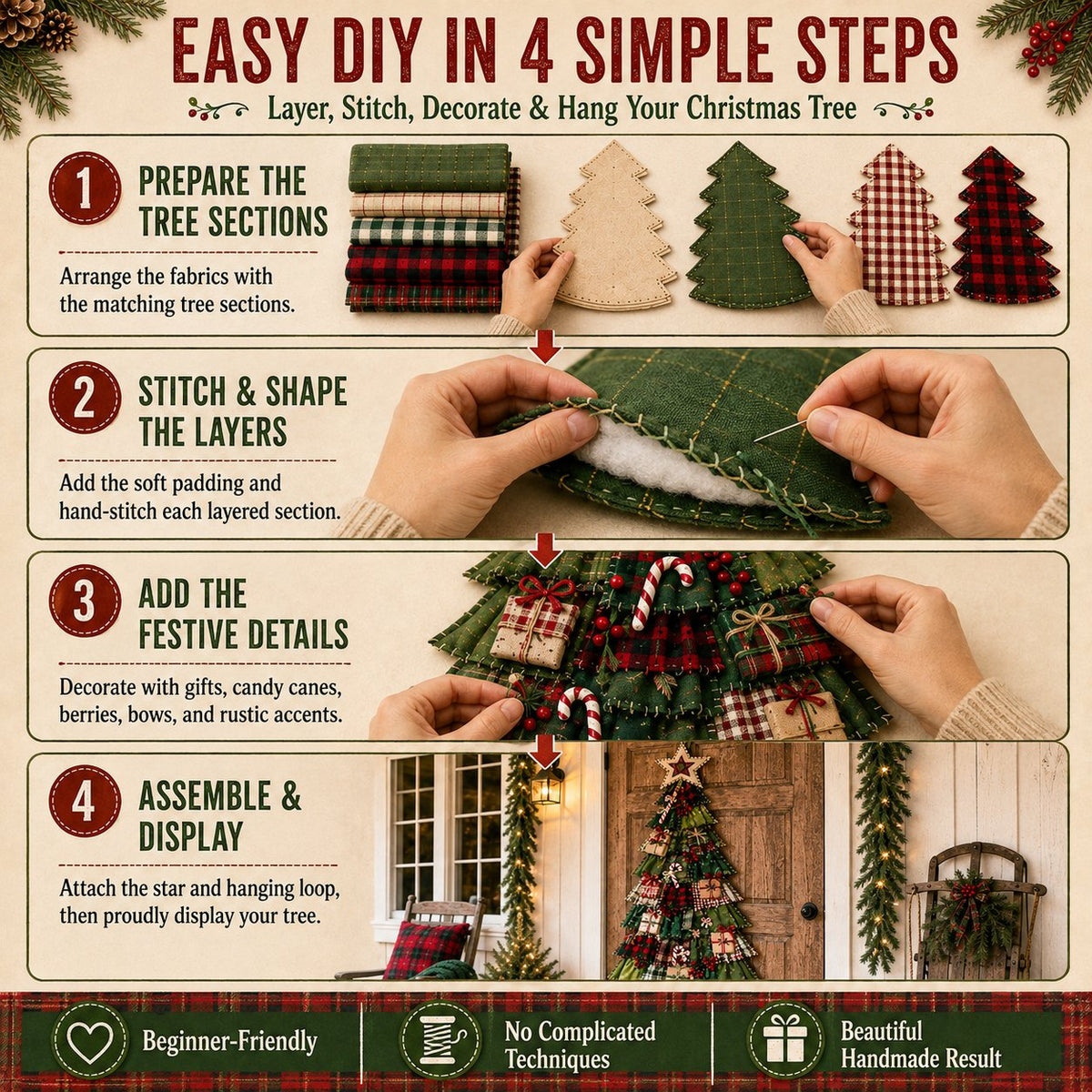 Beginner-Friendly DIY Oversized Patchwork Christmas Tree Door Hanging Kit