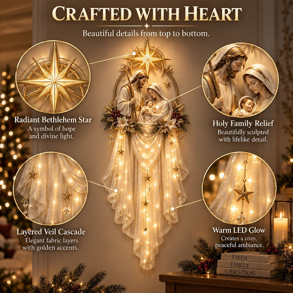 Holy Family Star Veil Meaningful Christmas Wall Decor