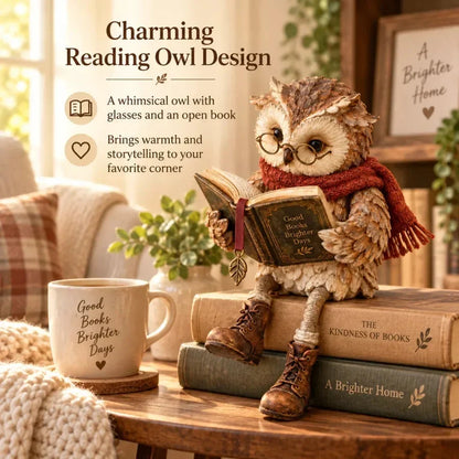 Reading Owl Figurine Cosy Bookshelf Decor for Book Lovers