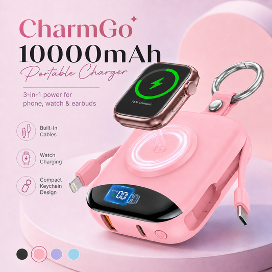 10000mAh Portable Charger Power Bank with Built-in Cables Travel Keychain Battery Pack