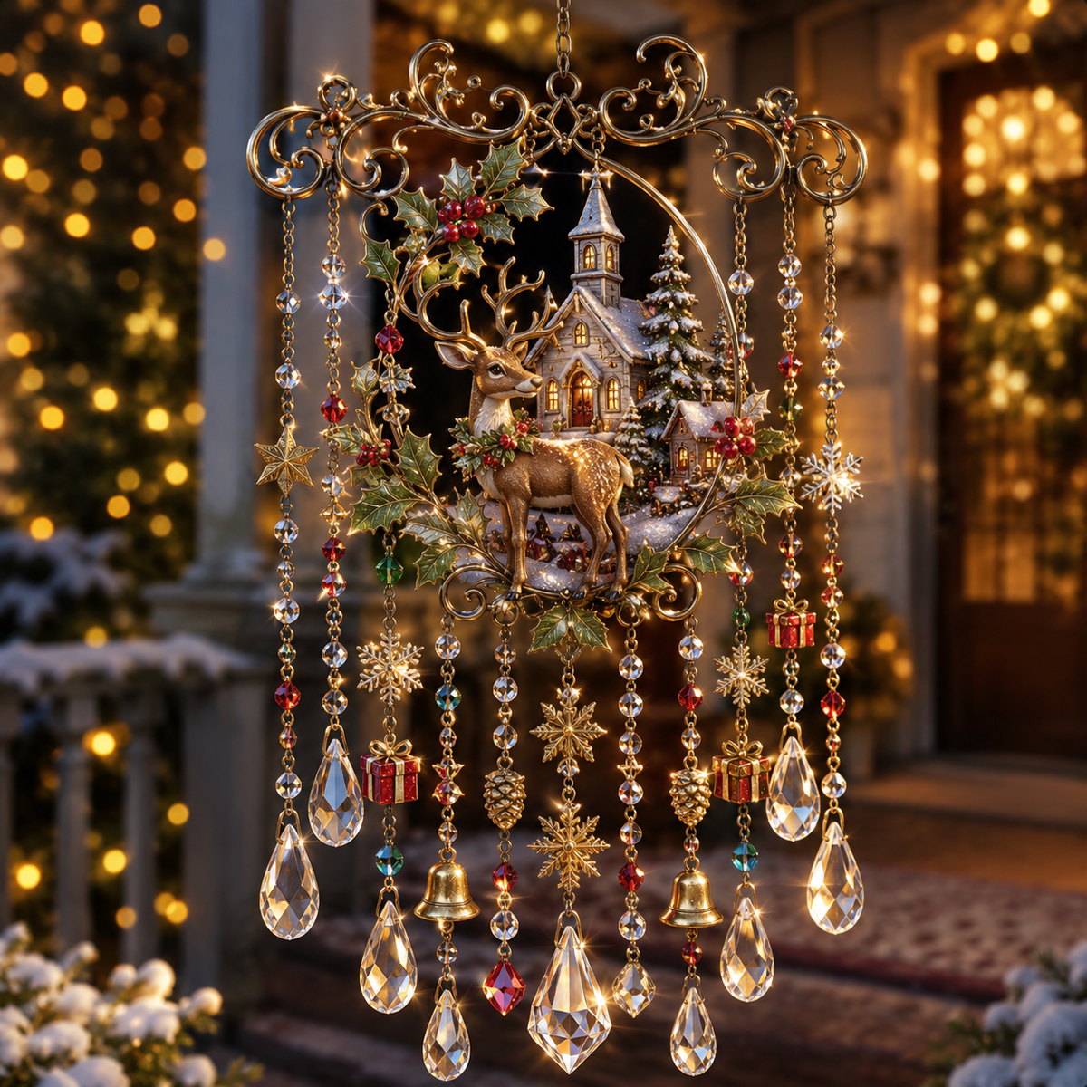 Christmas Crystal Wind Chime for Porch & Garden Decor