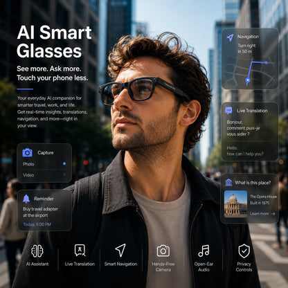 AI Smart Glasses 4K POV Camera | Multi-Language Translation & AR Navigation