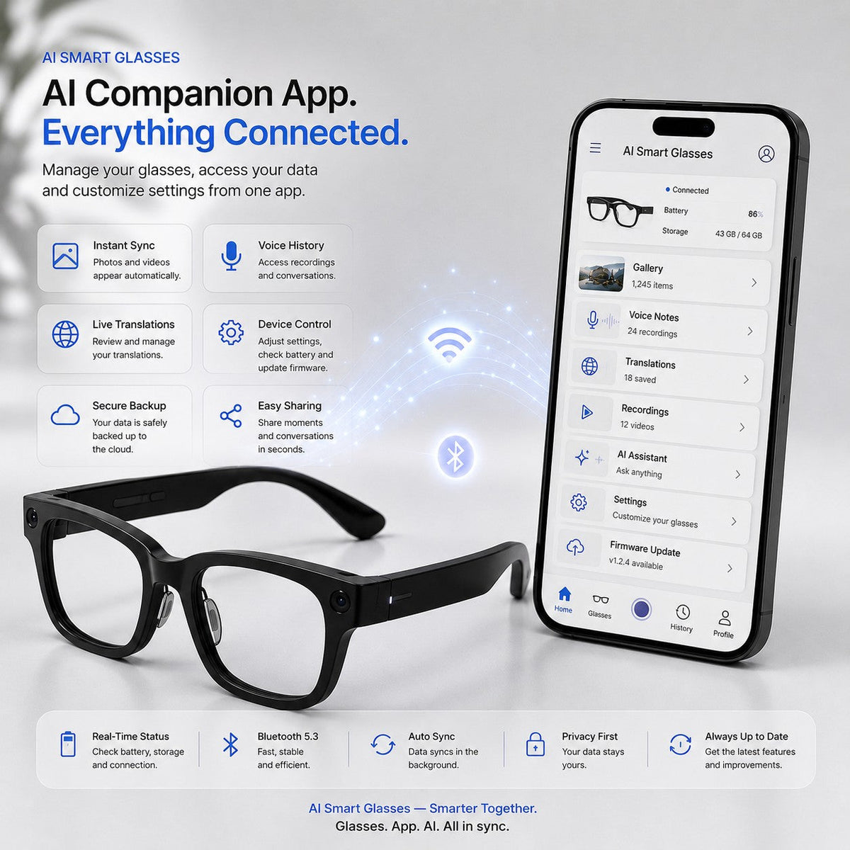 AI Smart Glasses 4K POV Camera | Multi-Language Translation & AR Navigation