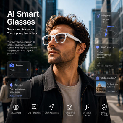 AI Smart Glasses 4K POV Camera | Multi-Language Translation & AR Navigation