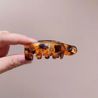 Women's 4 Non-Slip Banana Hair Clips - Vintage Oval Leopard Print, Amber and Black