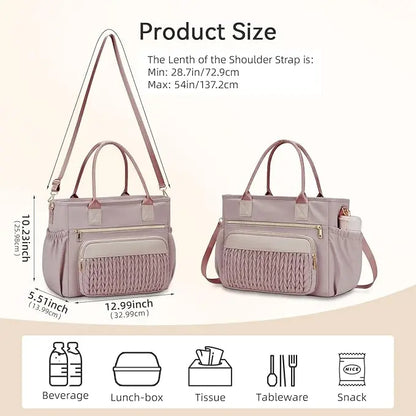 Stylish Insulated Lunch Tote Bag for Women Leakproof Cooler Bag with Multiple Pockets & Adjustable Shoulder Strap