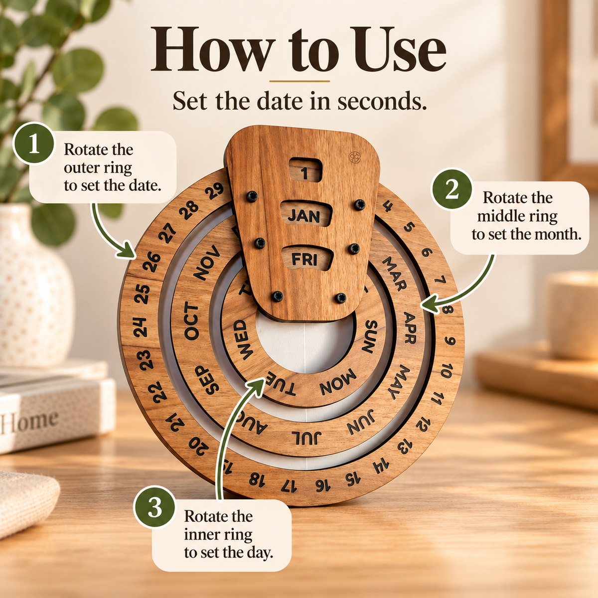 Perpetual calendar, wooden perpetual calendar