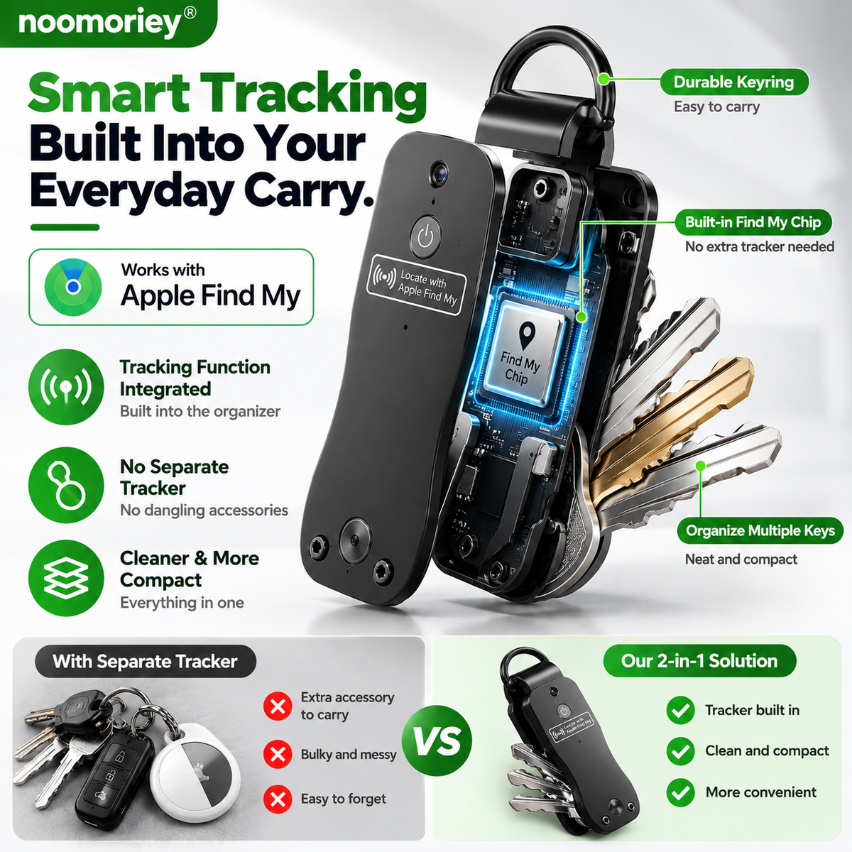 Smart Key Organizer with Find My Tracking & Sound Alert