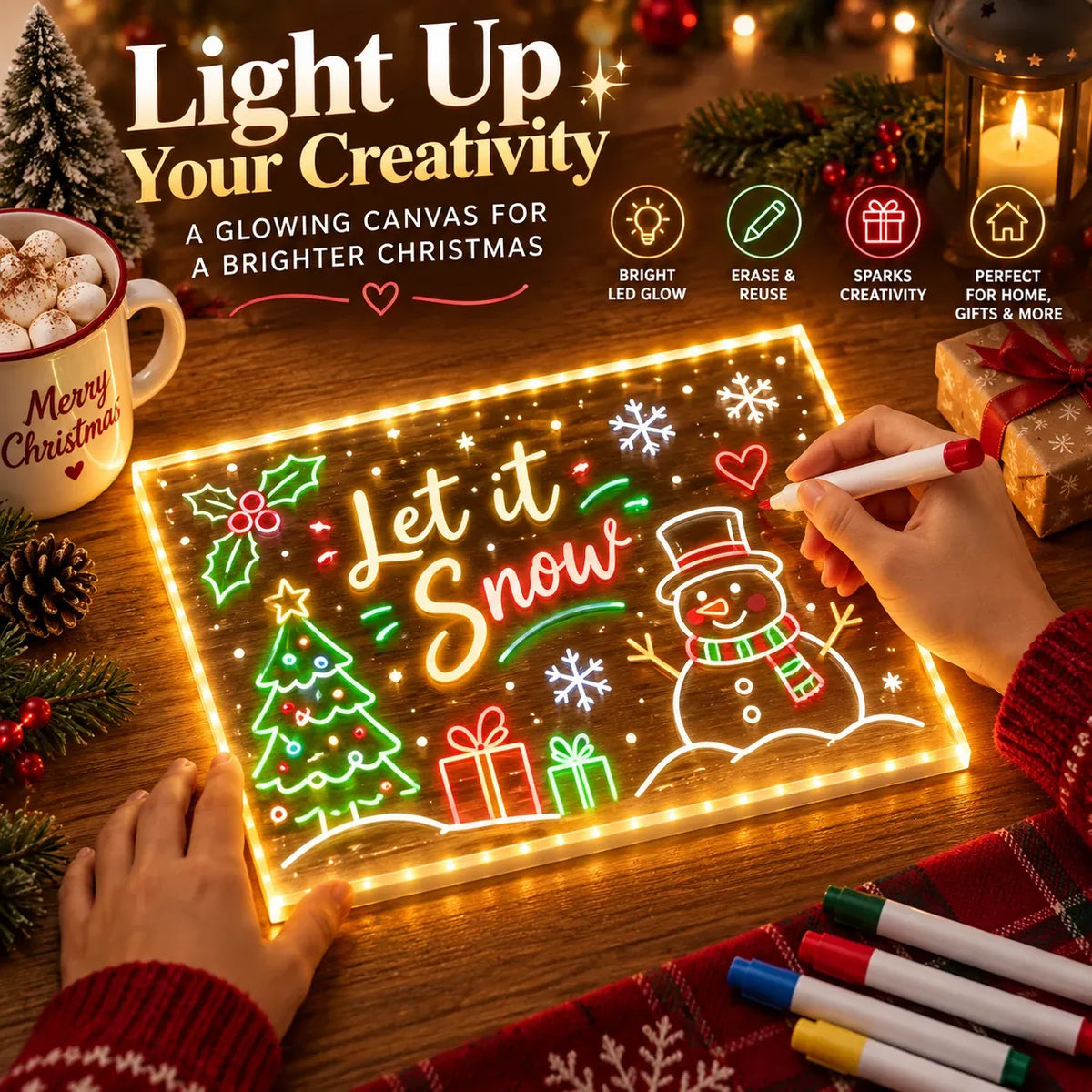 Reusable Acrylic LED Message Board Light-Up Writing & Drawing Display