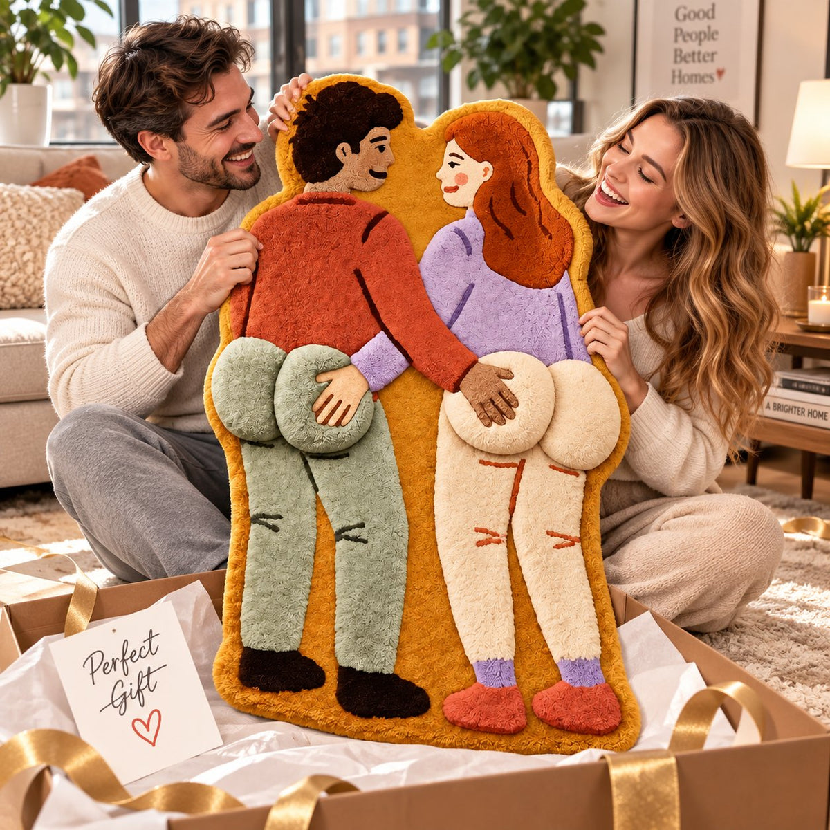 Cheeky Couple 3D Plush Bath Mat Funny Statement Rug