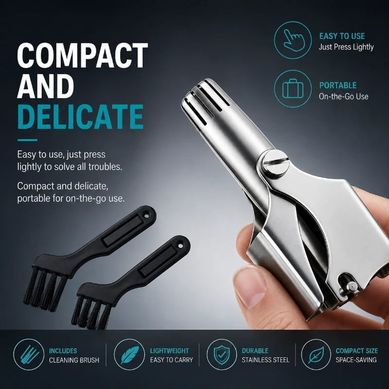 Manual Nose Hair Trimmer Stainless Steel 360 Trimmer, Waterproof & No Battery Required