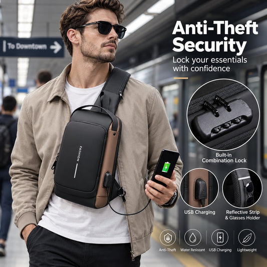 Anti-Theft Smart Sling Bag | Built-in USB Charging & Secure Combination Lock