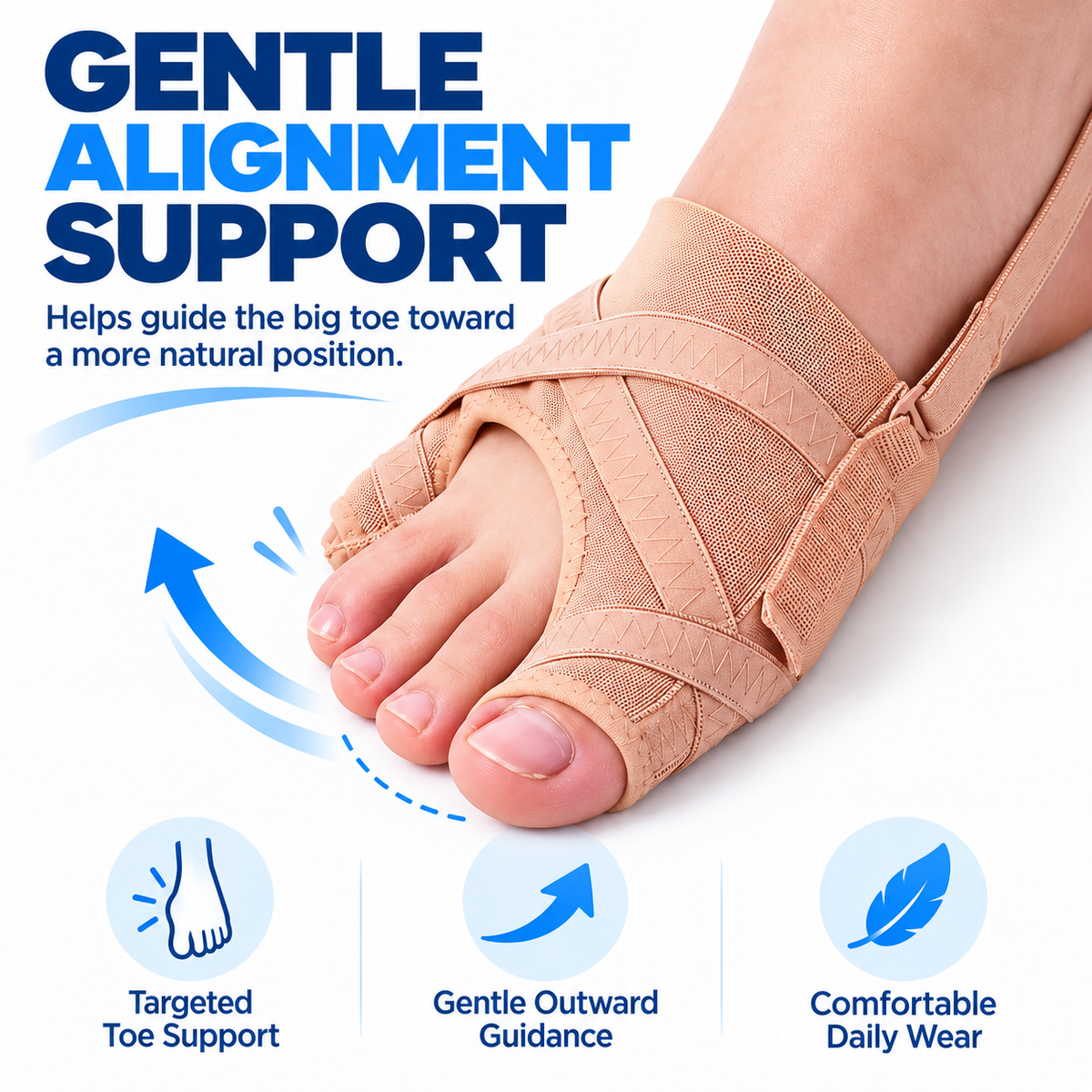 5-Level Adjustable Big Toe Corrector Toe-to-Heel Alignment Support for Everyday Comfort
