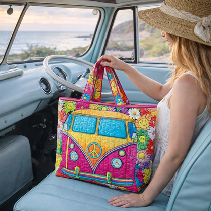 Retro Hippie Van Quilted Tote Boho Style Meets Everyday Function