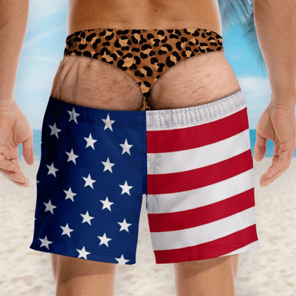 Funny Patriotic Men Swim Trunks - Personalized Birthday Gifts For Husband, Son, Grandson, Brother, Grandpa, Dad