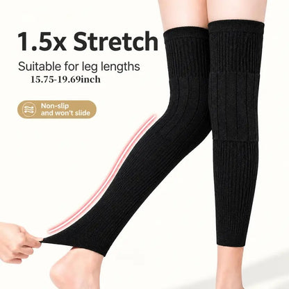 Fleece Knee Warmers Extended Thermal Knee Sleeves for Men & Women with Non-Slip Fit
