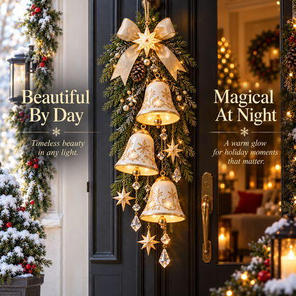 Lighted Golden Bell Christmas Door Hanging Cascading Holiday D cor