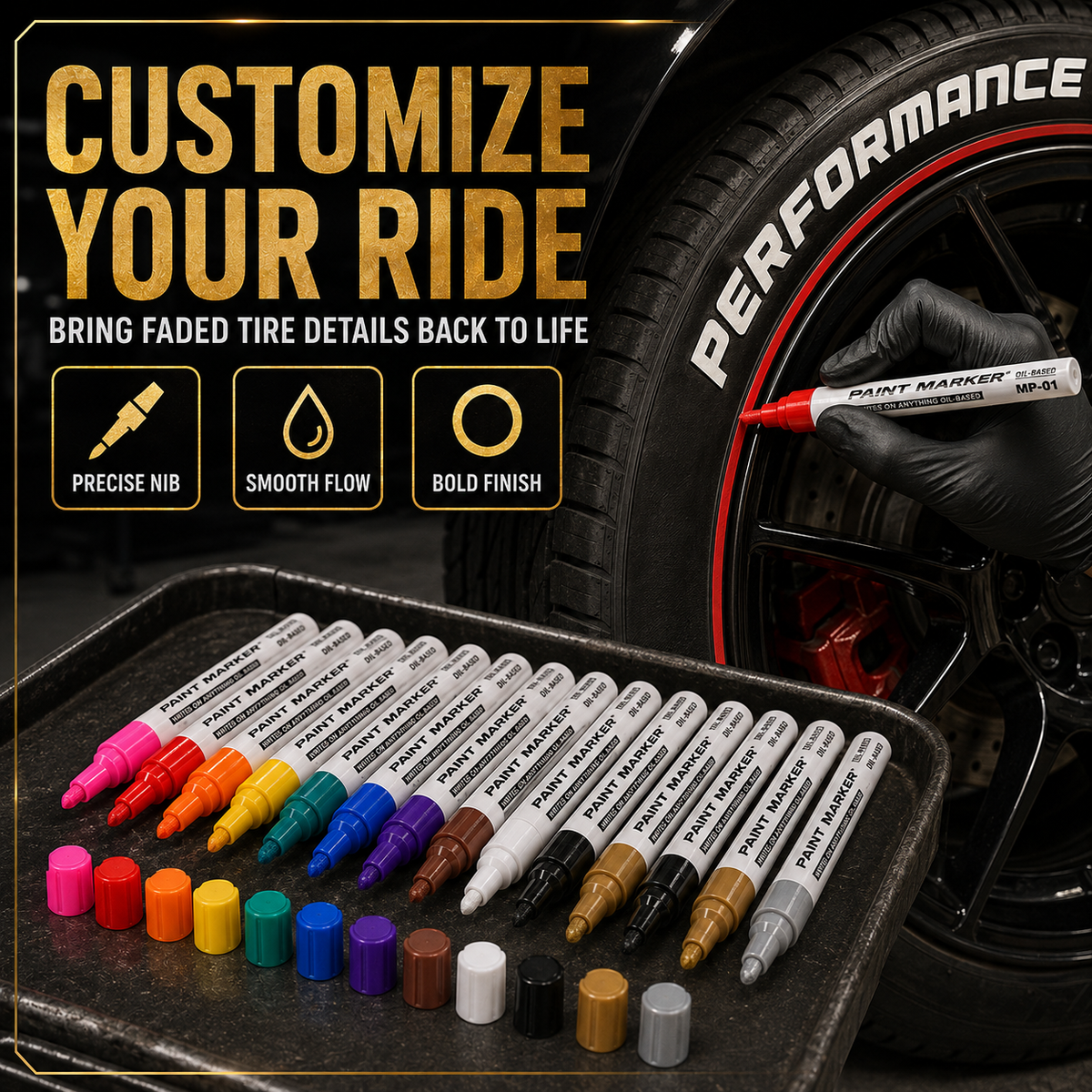 Oil-Based Waterproof Tire Marker Pen Single-color 5-pack