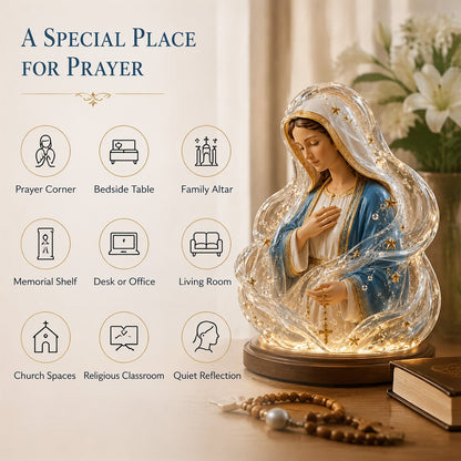 Our Lady of Starlight Illuminated Prayer Statue | Religious Decor & Faith Gift