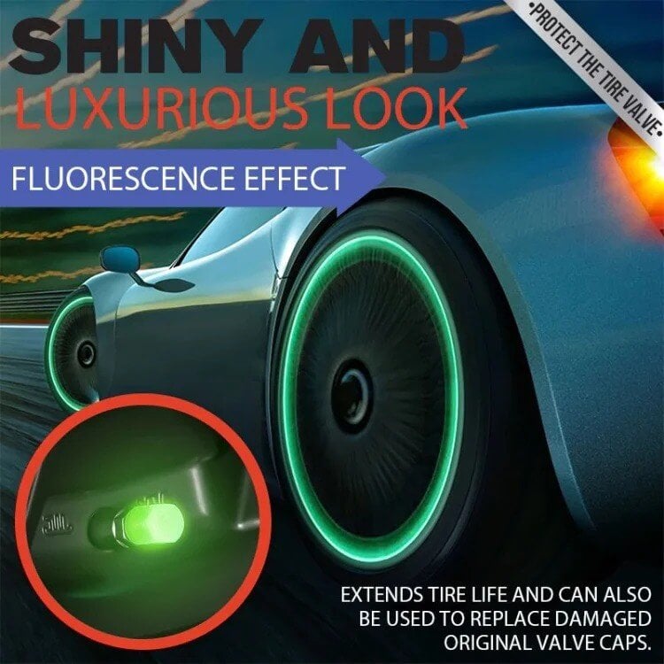 Glow-in-the-Dark Car Tire Valve Cap Set - Durable, Easy-to-Install, No-Tool-Required Accessories for Safe Night Driving