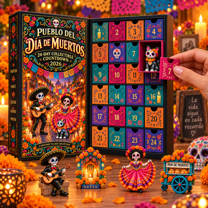 D a de los Muertos 24-Day Heritage Village Advent Calendar | Hand-Painted Mexican Keepsake