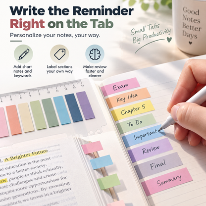 Writable Color-Coded Sticky Tabs Page Markers with Built-In Ruler for Study, Planning & Organization