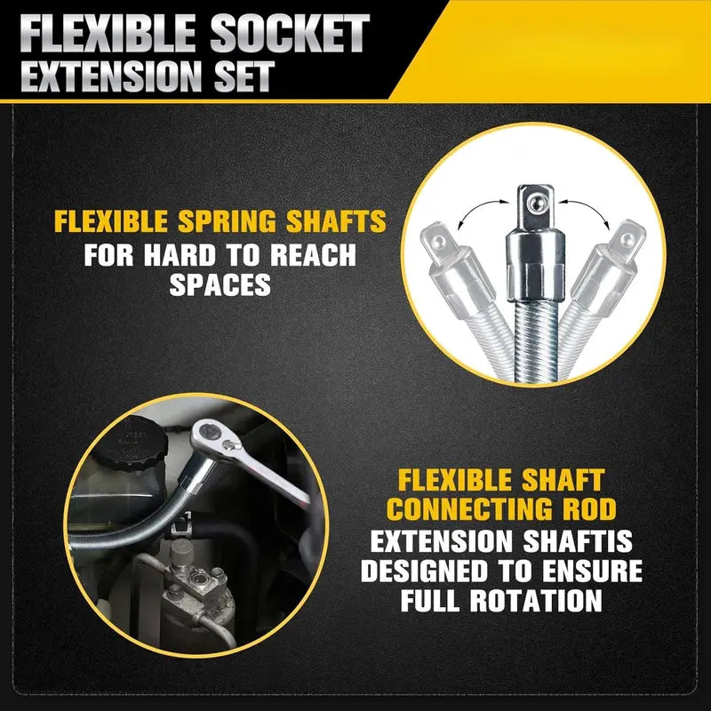 1/2 Inch 35cm Multifunctional Socket Wrench Set - 3 Bendable Shafts, Wrench Extender, Connecting Rod