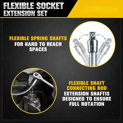 1/2 Inch 35cm Multifunctional Socket Wrench Set - 3 Bendable Shafts, Wrench Extender, Connecting Rod