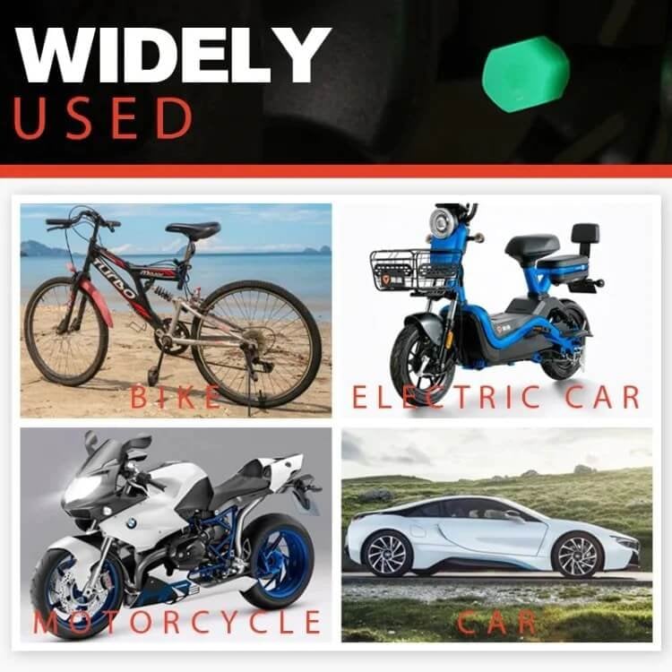 Glow-in-the-Dark Car Tire Valve Cap Set - Durable, Easy-to-Install, No-Tool-Required Accessories for Safe Night Driving