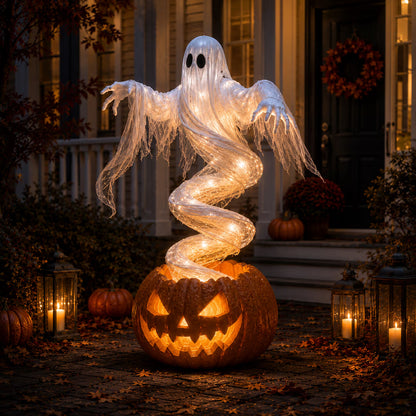 Swirling Ghost Pumpkin Yard Lamp