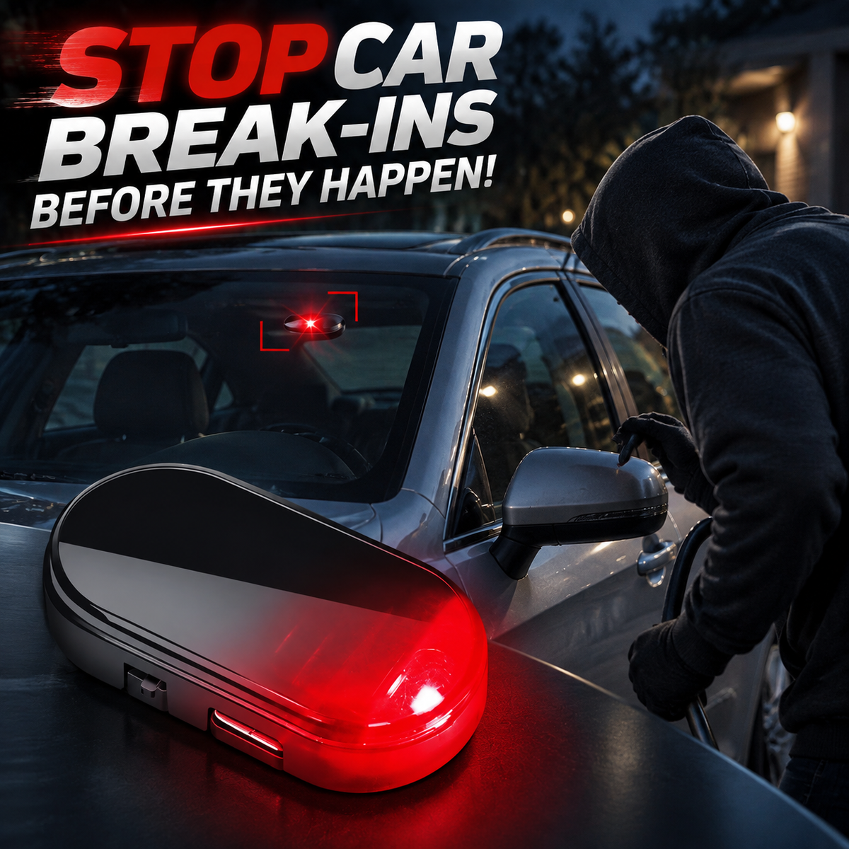 Solar-Powered Anti-Theft Car Alarm & Warning LED Light