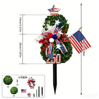 USA 250th Anniversary Patriotic Topiary Garden Stake, Red White Blue Yard Decor for 4th of July