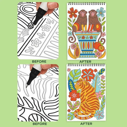 Trace-By-Groove Jungle Oasis Guided Flow Art Coloring Pad with Double-Sided Markers