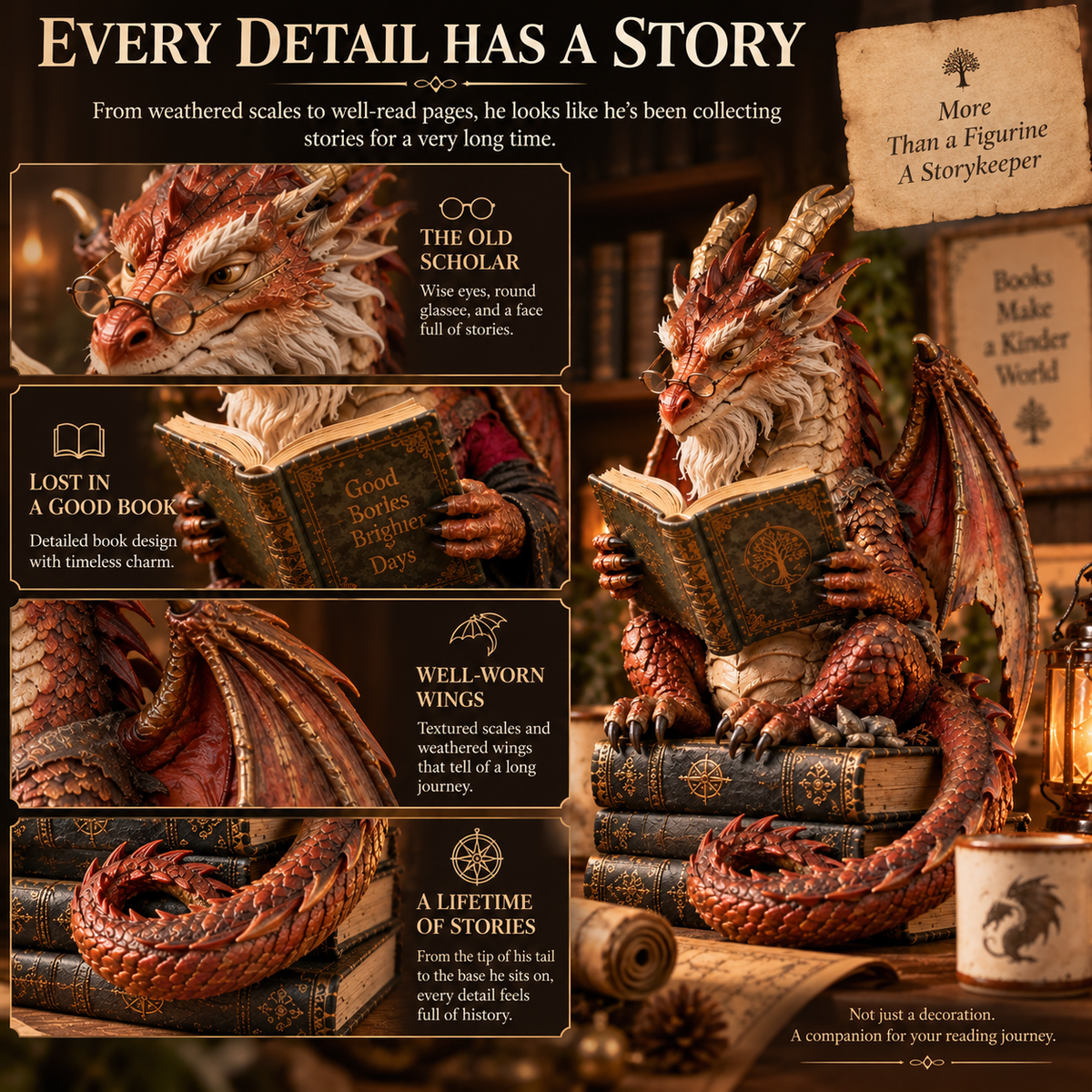 Wandering Scholar Dragon Enchanted Reading Figurine
