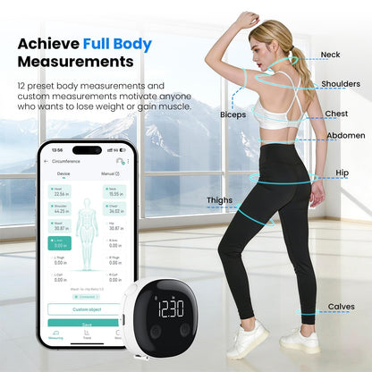 Smart Bluetooth-Enabled Digital Measuring Tape for Body Measurements (Waist, Chest, Thighs, etc.) Rechargeable