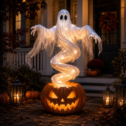 Swirling Ghost Pumpkin Yard Lamp