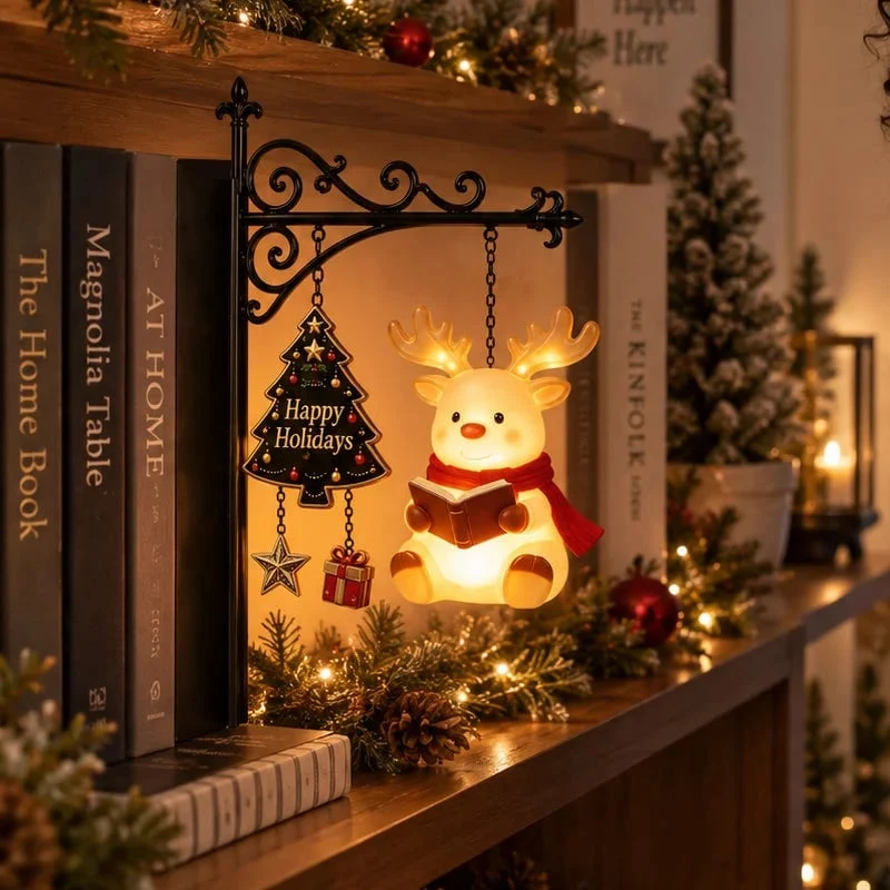 Hanging Style Xmas Shelf Lamp, Santa / Reindeer / Snowman For Cozy Reading Nook Holiday Styling