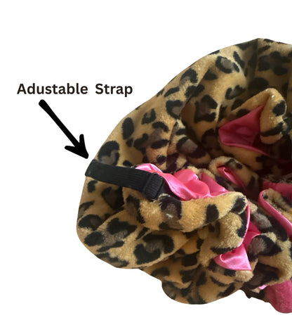 Leopard Print & Pink Teddy Bonnet