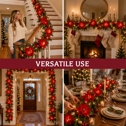Poinsettia LED Flower String Lights