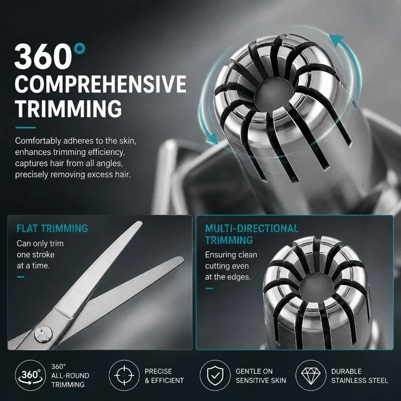 Manual Nose Hair Trimmer Stainless Steel 360 Trimmer, Waterproof & No Battery Required
