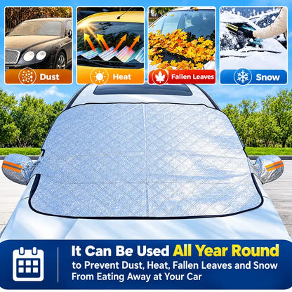 Magnetic Car Windshield Snow Cover 3-Layer Frost & Snow Protector with Side Mirror Covers