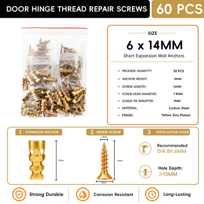6 14mm Door Hinge Thread Repair Screws