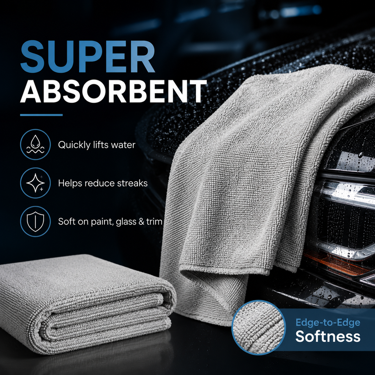 Ultra Absorbent Microfiber Drying Towels Scratch-Free Car Detailing Cloth for Paint, Glass & Trim