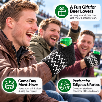 Hands-Free Wearable Can Holder Cozy Knit Drink Sleeve for Game Day