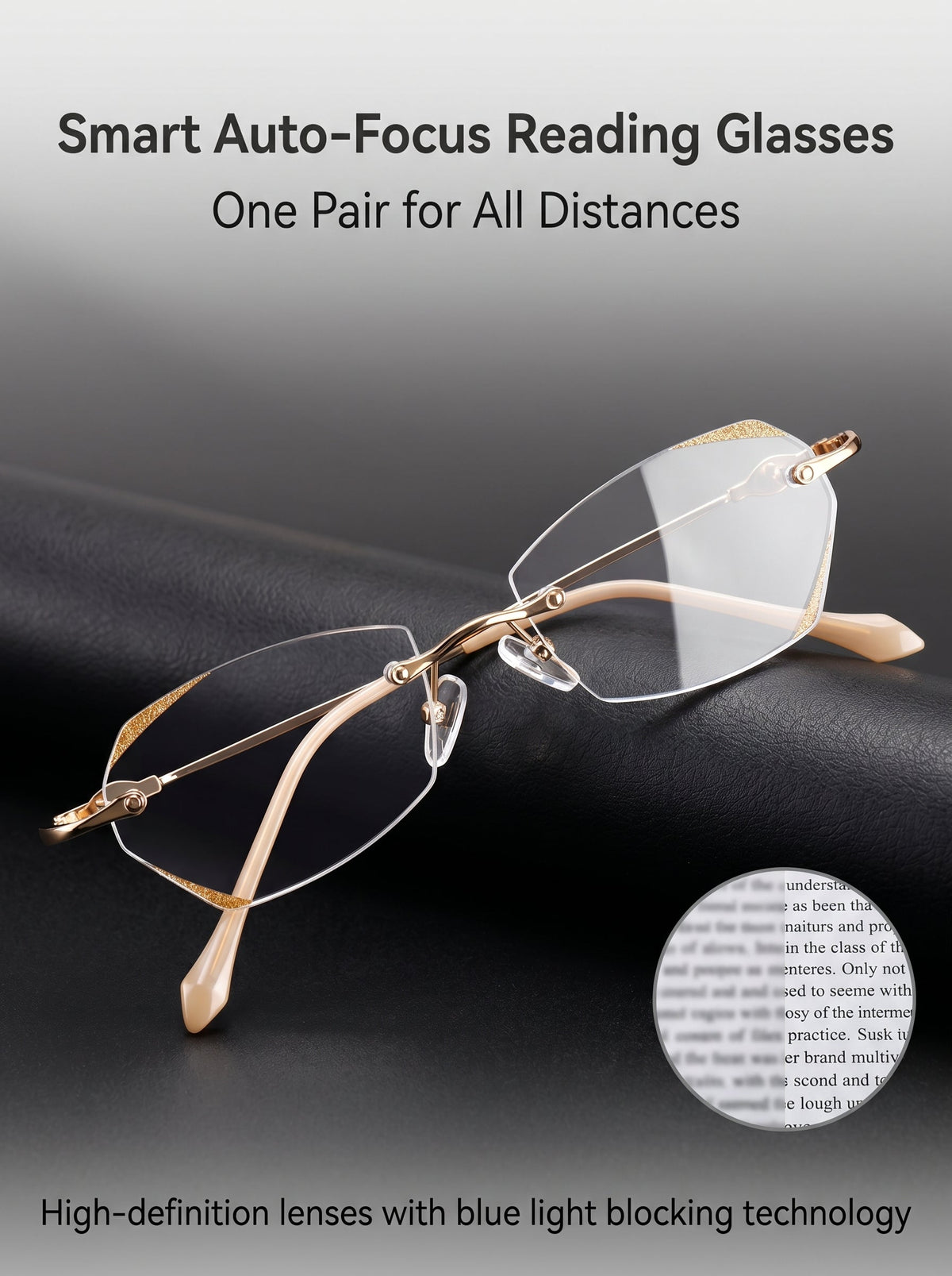 Lowest price of 2026 High-end titanium alloy frameless reading glasses with beveled edges Blocks blue light, radiation