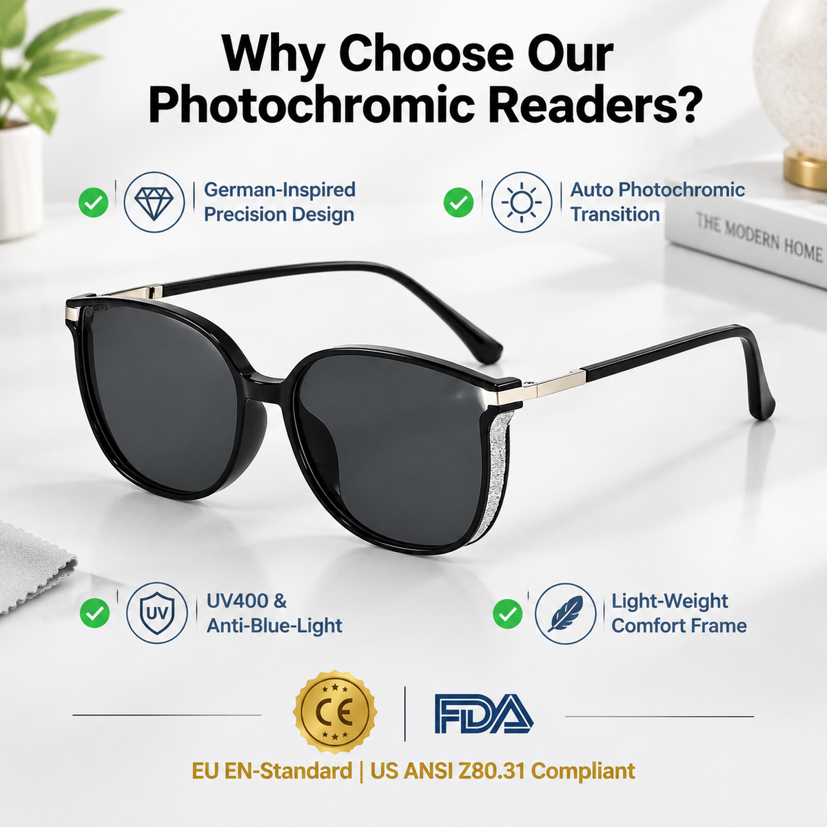 Auto Transition Photochromic Reading Glasses