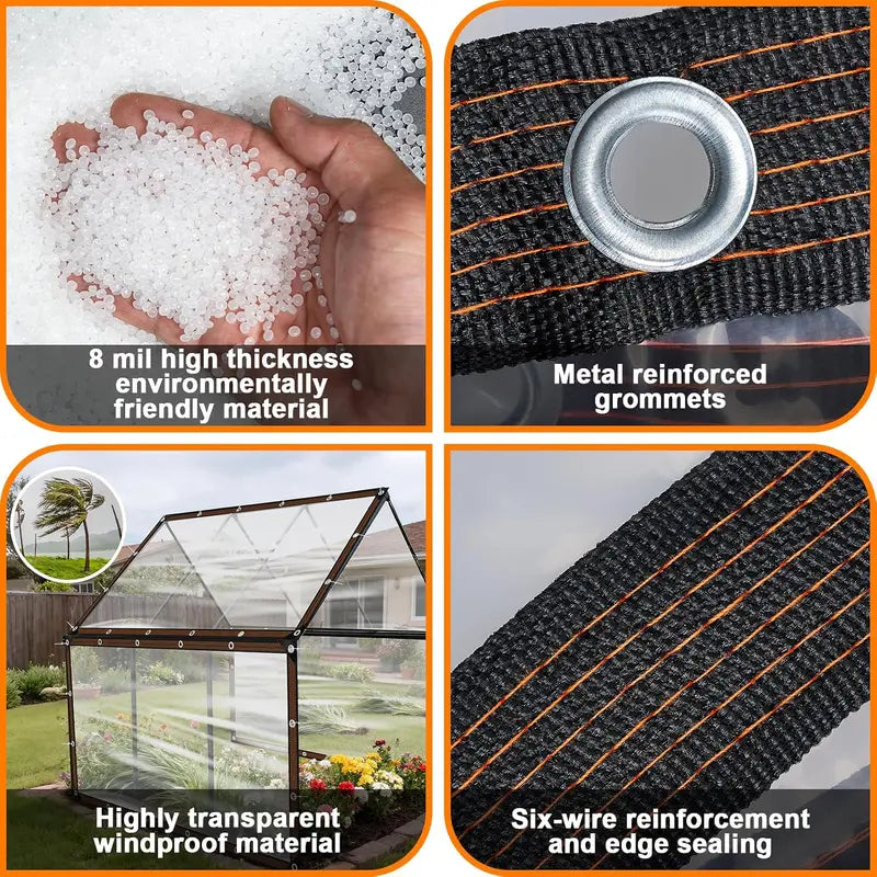 Clear Waterproof PE Tarp, Transparent Outdoor Cover with Metal Grommets