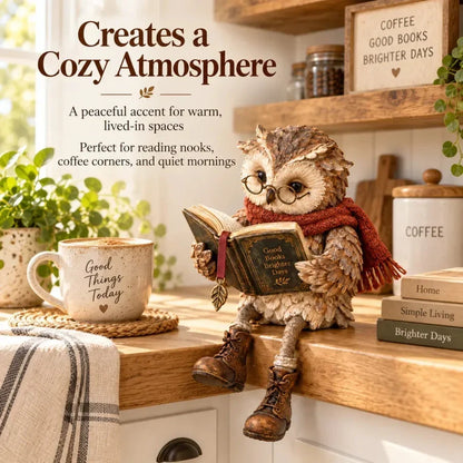 Reading Owl Figurine Cosy Bookshelf Decor for Book Lovers