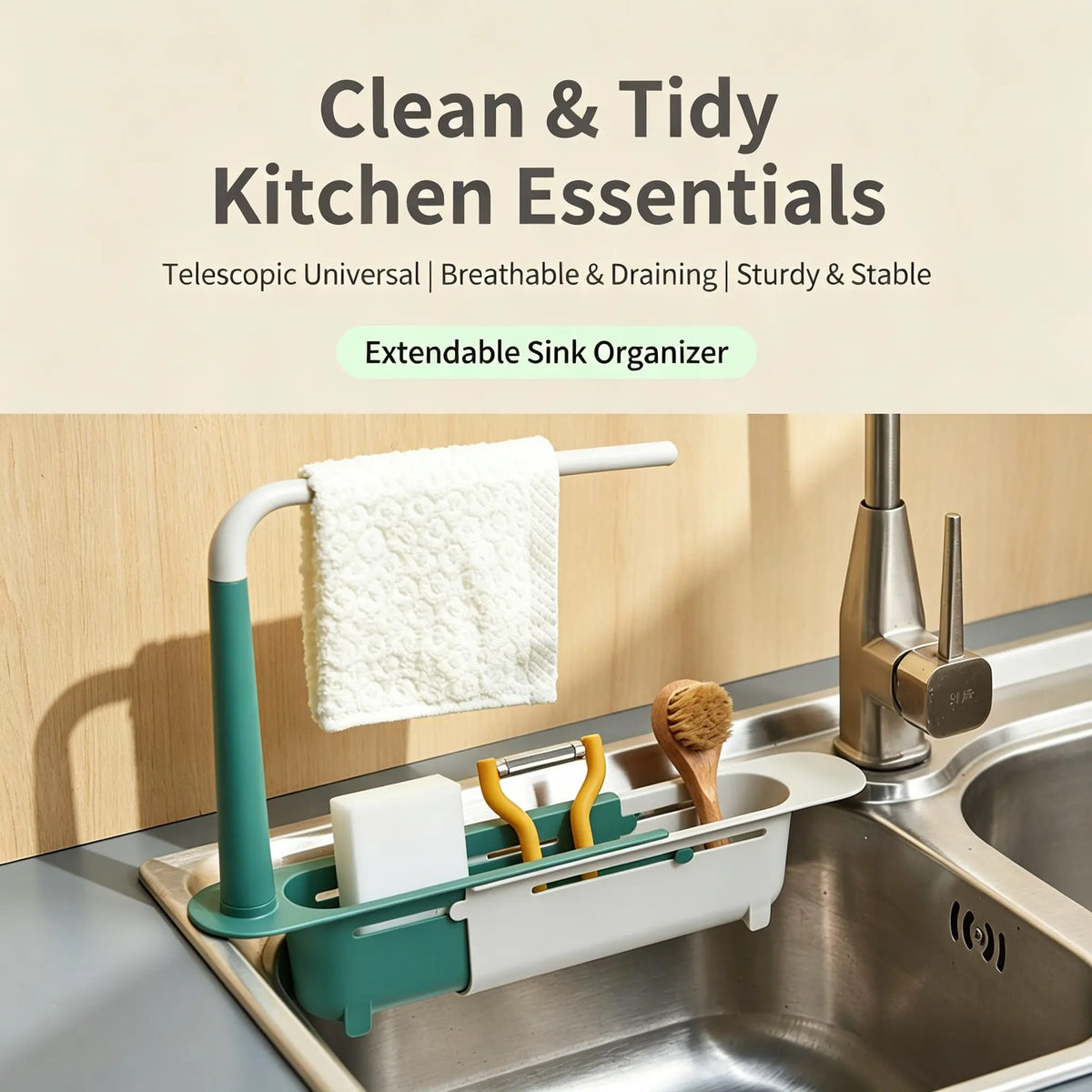 Extendable Sink Organizer with Towel Rack