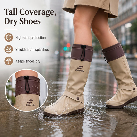 High Tube Foldable Waterproof Shoe Covers Non Slip Dual Lock Rain Foot Protection for Daily Outdoor Commuting & Wet